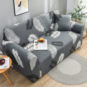 Sofa Cover for 1 | 2 | 3 | 4 Seater – Elastic Stretchable Grey Leaves Pattern