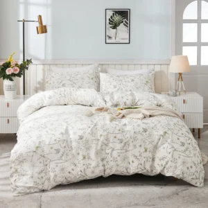 Floral Duvet Cover Set White Organic Cotton Duvet Cover Cottagecore Flower Printed Reversible Bedding Set Queen Size